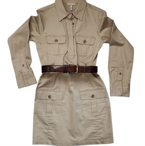 Old Navy Long Sleeve Khaki Cotton Safari Dress. S